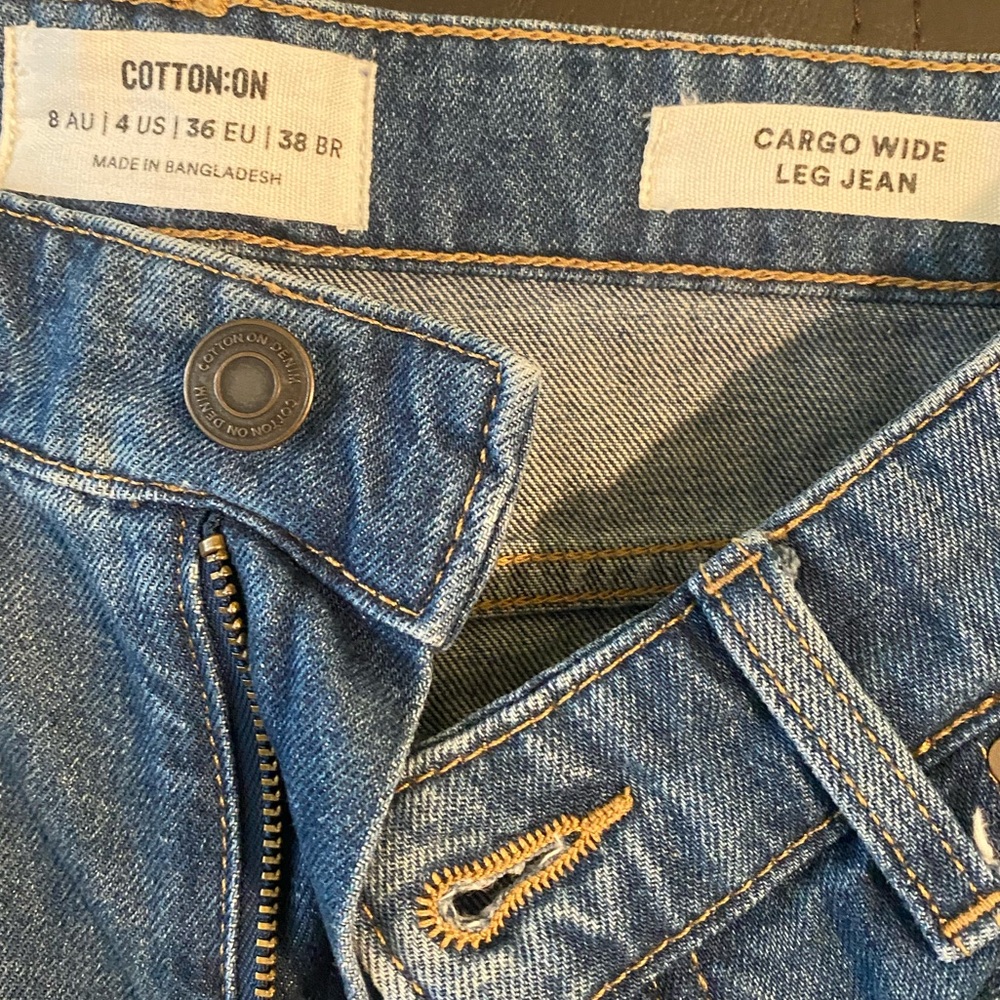 Cotton On Cargo Wide Lwg Dark Wash Jean US 4 - Picture 4 of 5